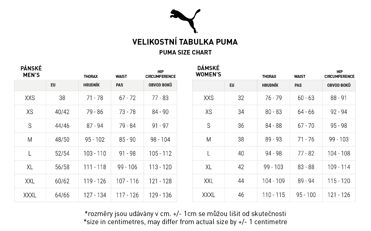 Velikostní tabulka Puma-eshop